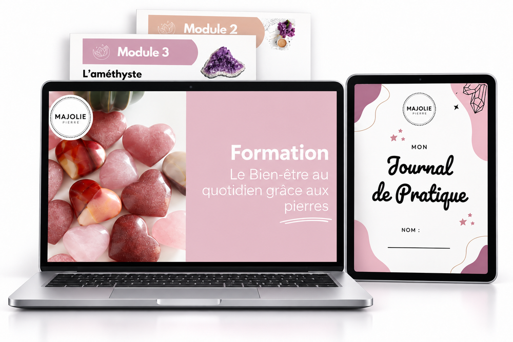 Présentation de la formation Majolie Pierre sur ordinateur et tablette, avec les fiches de cours et le journal de pratique