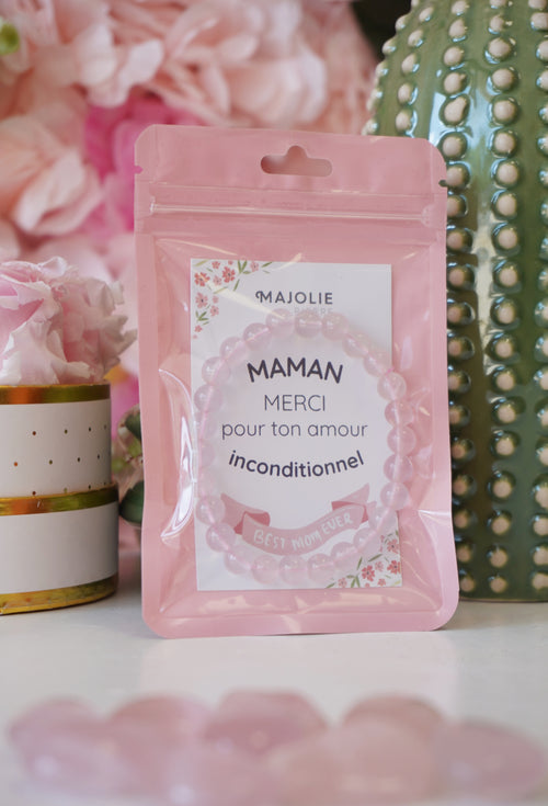Sachet cadeau – Bracelet Quartz Rose + Carte message