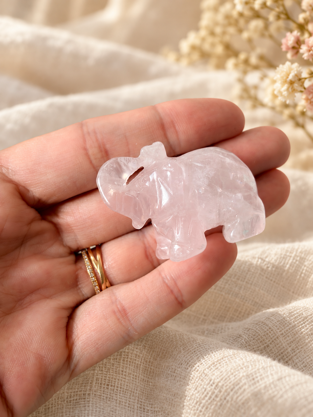 Elephant en quartz rose