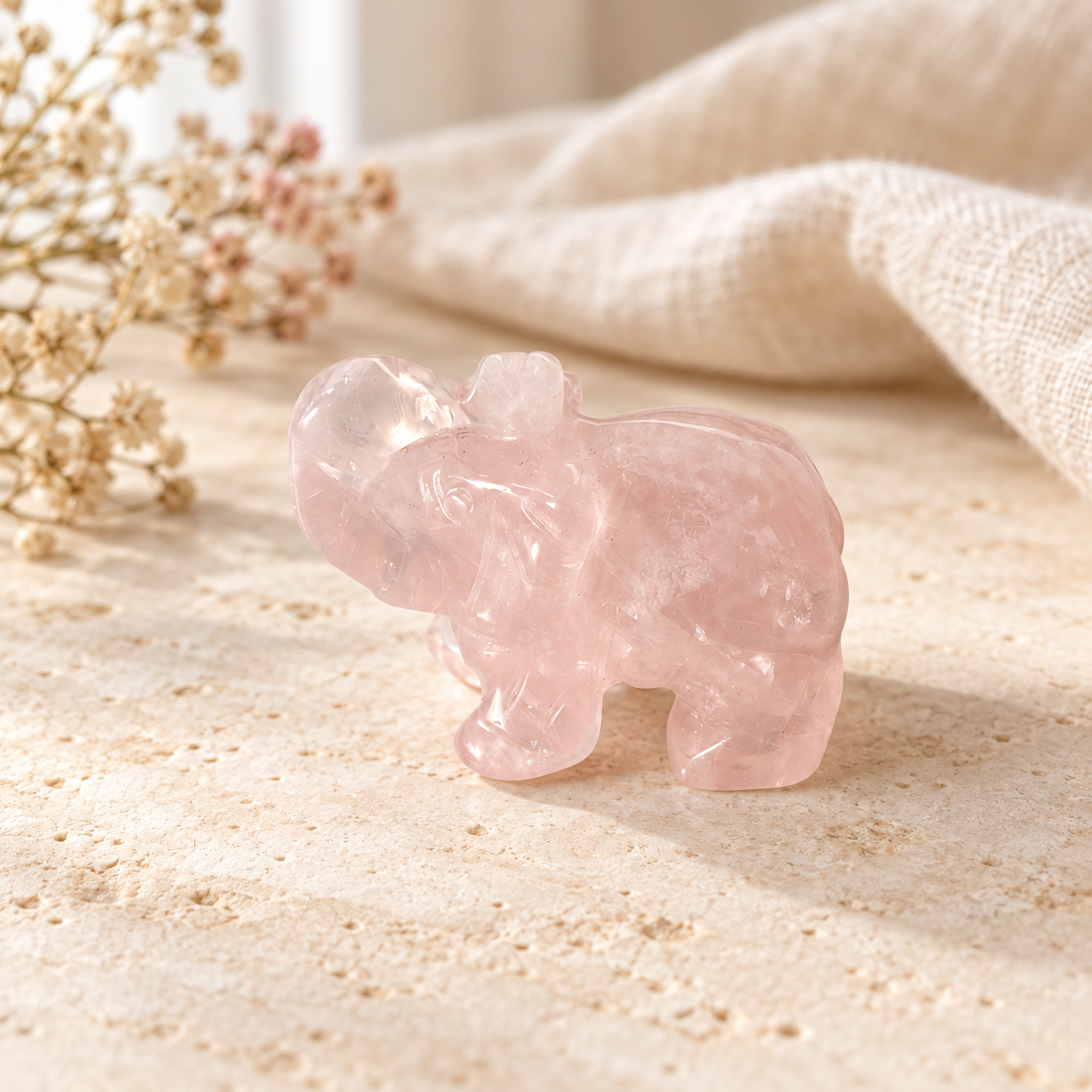 Elephant en quartz rose