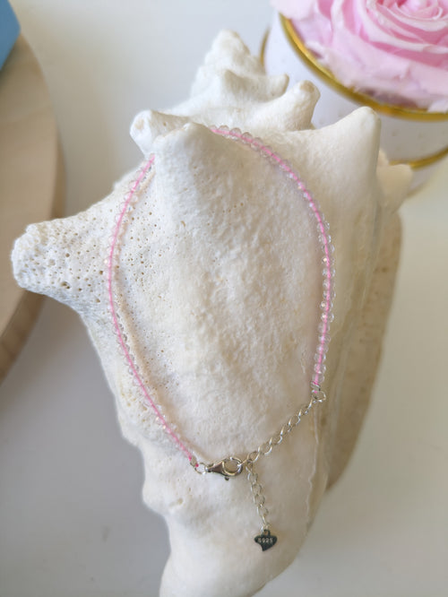 Bracelet en Quartz Rose fermoir argent