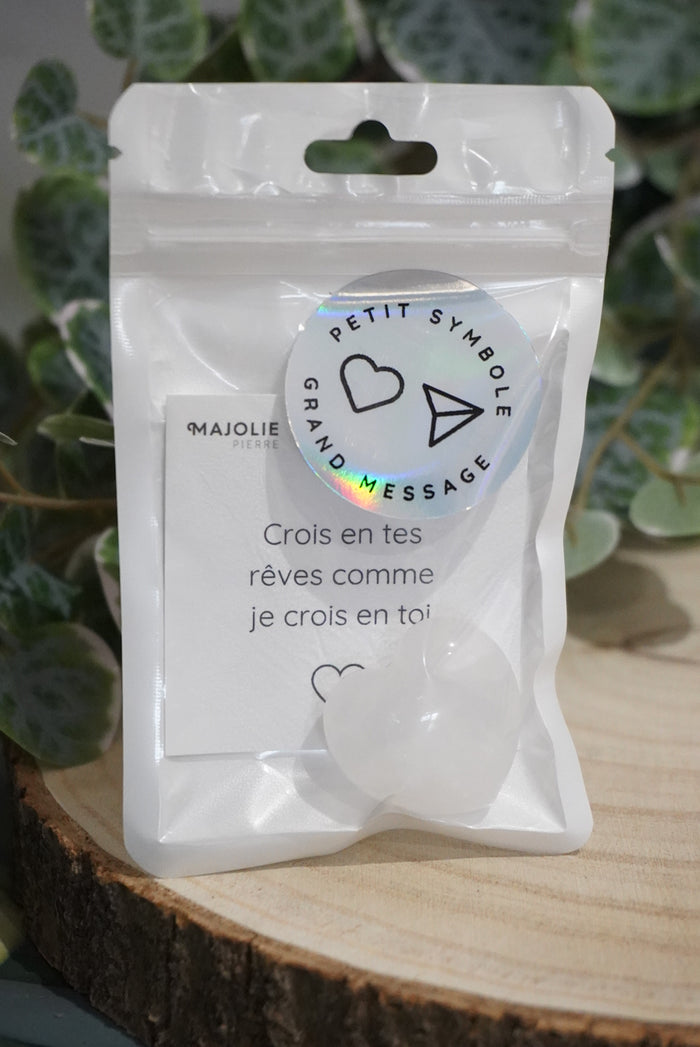 Sachet Pierre et Message : coeur en cristal de roche