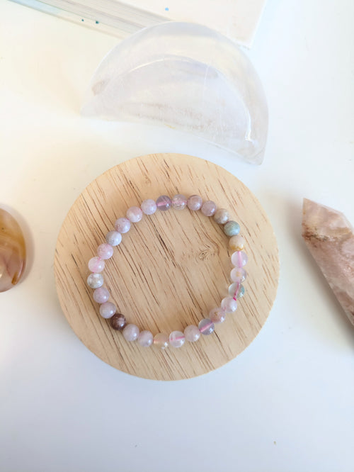 Bracelet uni agate fleur 6mm - taille unique