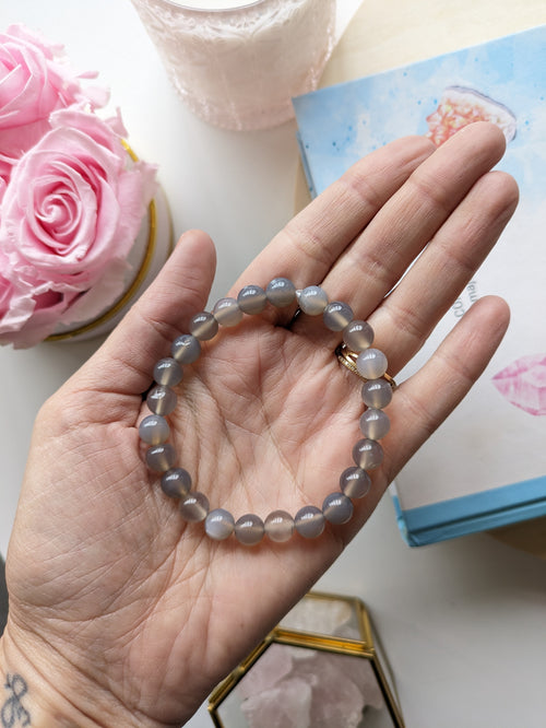 Bracelet uni agate grise - taille unique - 8mm