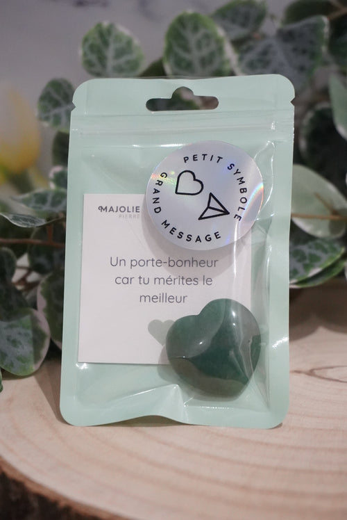 Sachet Pierre et Message : coeur en aventurine verte