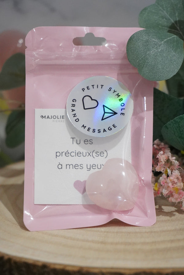 Sachet Pierre et Message : Coeur en quartz rose